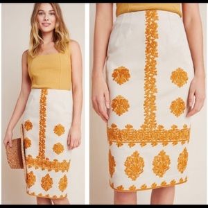 ANTHROPOLOGIE Varona Embroidered Pencil Skirt 6